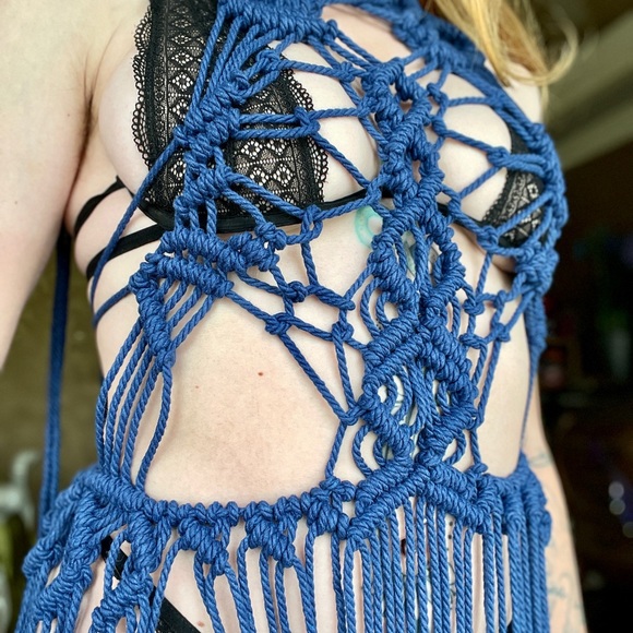 Royal Blue Macrame Rope Dress Handmade Goda - Picture 14 of 16